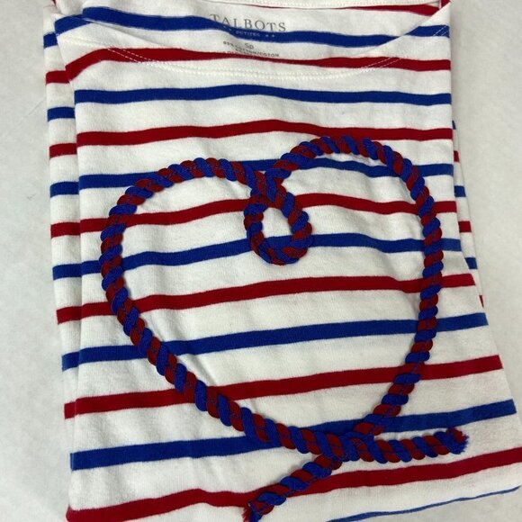 Talbots Striped 3/4 Sleeve Top with Embroidered Heart, SP - Picture 2 of 9